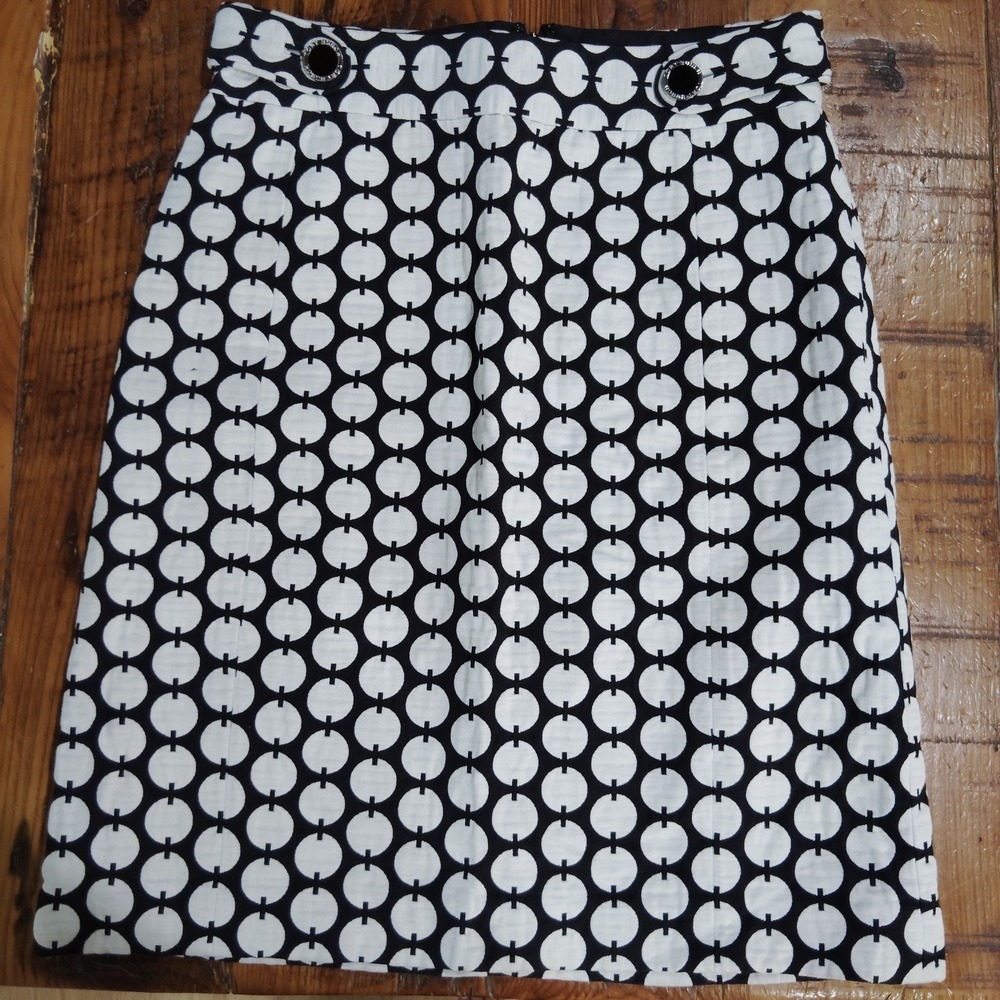 Tory Burch Pencil Skirt Women Sz 8 Mod Polka Dot Belted Logo Button Lined Office